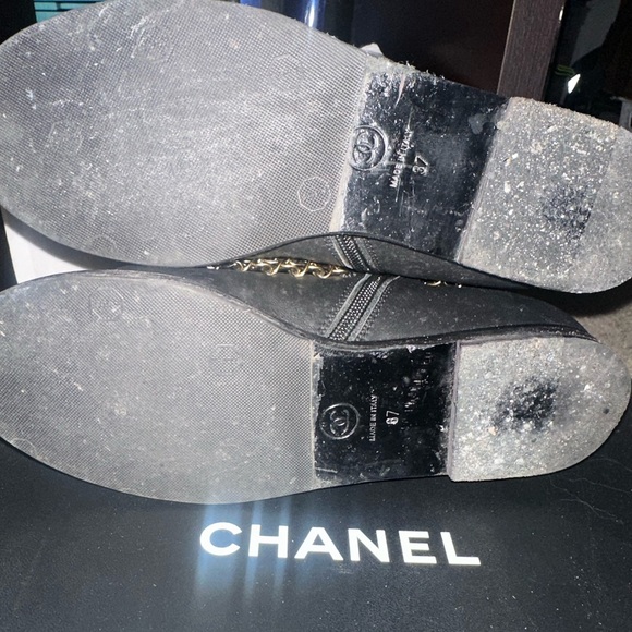 CHANEL Black and Gold Lace Up Boots with Gold Hardware - Picture 10 of 10